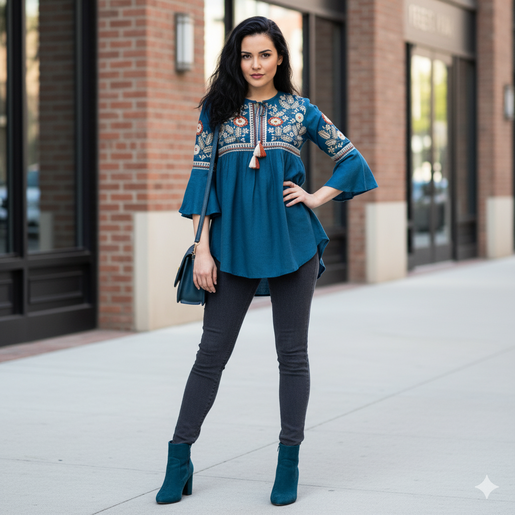 Embroidered Top - BLUE