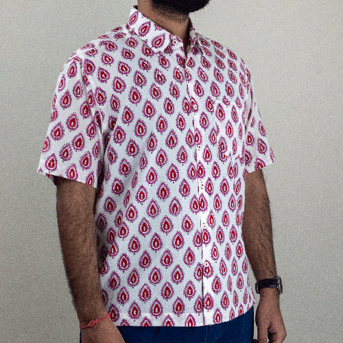 Authentic Block Print Cotton Skyrta || SPADE RED WHITE